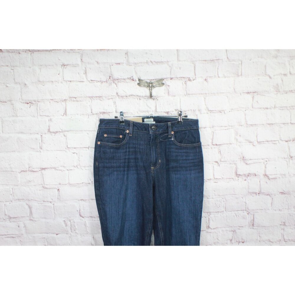 LL Bean Women’s Size 12 BeanFlex Lined Jeans Mid Rise Straight Leg Dark Wash - Picture 2 of 11
